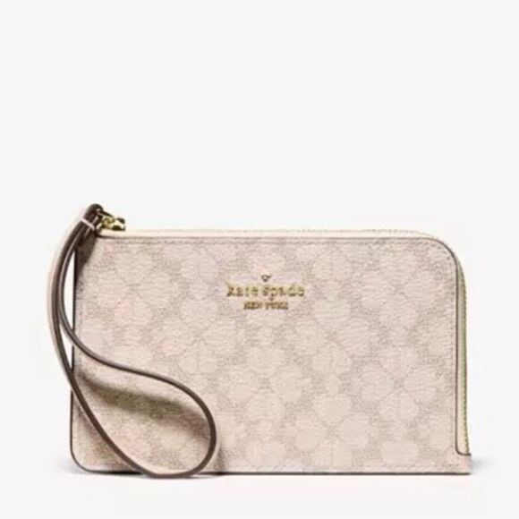 Kate Spade Lucy Spade Flower Small Card Holder Wristlet, Dark Beige New - Picture 5 of 5